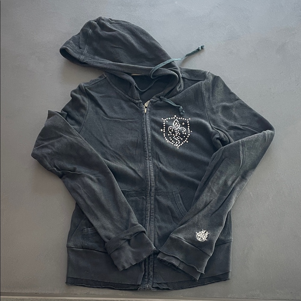 Miss Me Charcoal Hoodie with Studded Crest